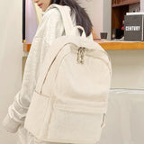 School Backpack for Teen Girls Bookbags Elementary High School Corduroy Laptop Bags Women Travel Daypacks (Beige)