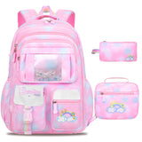 Schxuw 3PCS SET kids backpacks for girls, bookbag for girls backpack with lunch box Pencil Pouch Set back to school supplies for Kid, School backpack for girl Elementary School Student(PINK)