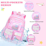 Schxuw 3PCS SET kids backpacks for girls, bookbag for girls backpack with lunch box Pencil Pouch Set back to school supplies for Kid, School backpack for girl Elementary School Student(PINK)