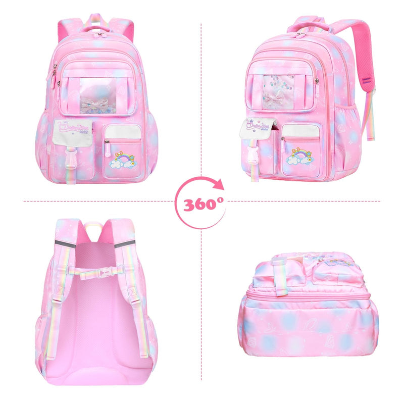 Schxuw 3PCS SET kids backpacks for girls, bookbag for girls backpack with lunch box Pencil Pouch Set back to school supplies for Kid, School backpack for girl Elementary School Student(PINK)