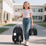 Scothen Rolling Backpack for Girls, Girls Backpack Set with Lunch Box & Pencil Pouch for Teen Girl Kids Children Elementary Middle School, Bookbag Daypack Laptop Travel Backpack with Wheels (Black)