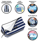SCOUT 3 - Way Toiletry Bag - Travel Makeup Pouch for Women with Three Zipper Compartments - Stands Upright, Wipes Clean
