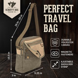 SCRUFFY DOG Canvas Messenger Bag for Men and Women with Adjustable Strap - Crossbody Satchel Small 11 inch, Khaki