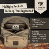 SCRUFFY DOG Canvas Messenger Bag for Men and Women with Adjustable Strap - Crossbody Satchel Small 11 inch, Khaki