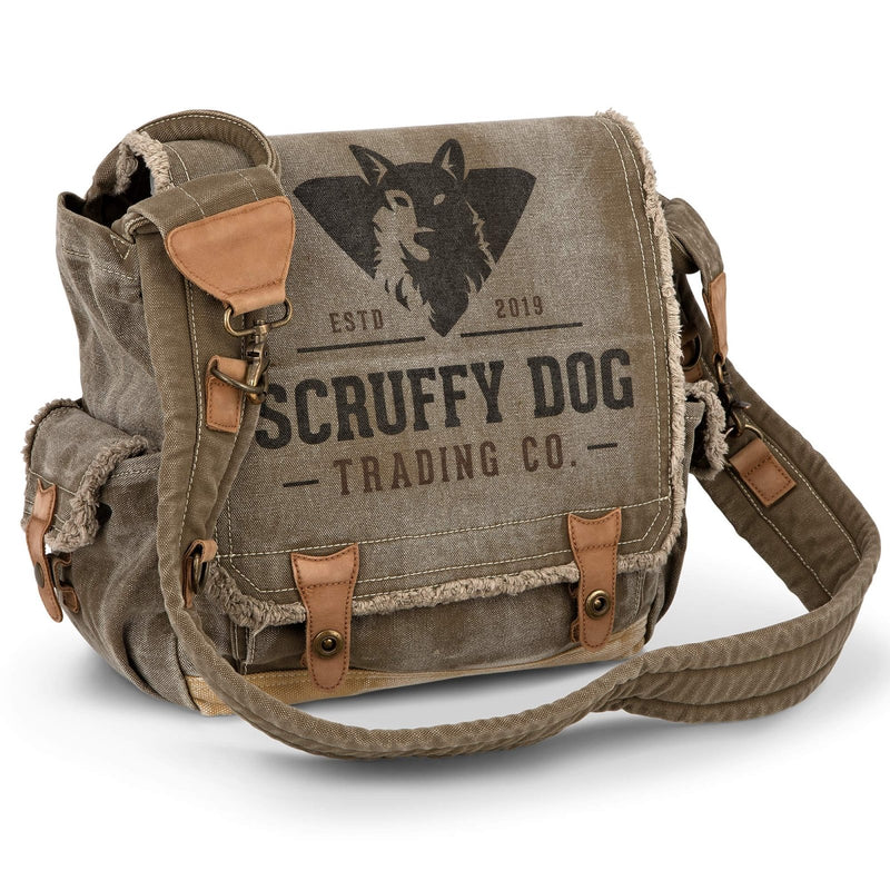 SCRUFFY DOG Vintage Messenger Bag for Men & Women – Stone - Washed Canvas Crossbody Bag Shoulder Satchel, Fits 15.6” Laptop, Adjustable Cross Body Strap