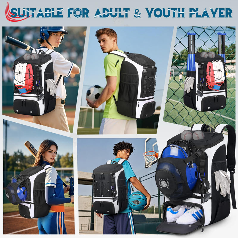 SDYSM Baseball Bag Lightweight Softball Bags for Adults Youth 40L Large Baseball Backpack with Shoe Compartment, Helmet Holder, Fence Hook Waterproof Softball Bats Bag for T - Ball & Softball Equipment