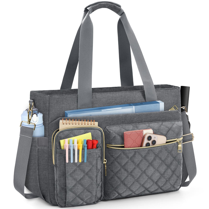 SDYSM Teacher Tote Bag 15.6 inch Laptop Bag Work Bags for Women Nurse Tote Professional Computer Messenger Shoulder Bags Laptop Briefcase for Office, College, Nursing, Grey