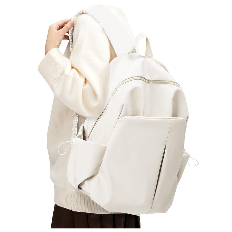 SEAFEW Beige School Backpack for Girls Women Waterproof High School Book Bag Cute Backpack for Men Teens Boys, Lightweight Simple Middle School Back Pack Daypack