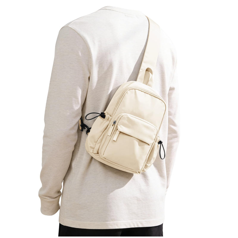 SEAFEW Sling Crossbody Bag for Men Women, Tactical Backpack Shoulder Daypack Mini Anti - Theft Motorcycle Chest Bags, Small One Strap Backpack for Casual Travel Hiking Outdoor Sports Off White