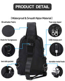 SEAFEW Small Black Sling Crossbody Backpack Shoulder Bag for Men Women, Lightweight One Strap Back Pack Sling Bag Backpack for Hiking Walking Biking Travel Cycling USB Charger Port - Nylon