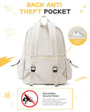 SEAFEW White Backpack for Girls Women Waterproof High School Book Bag Cute Backpack for Men Teens Boys, Lightweight Simple Middle School Back Pack Daypack