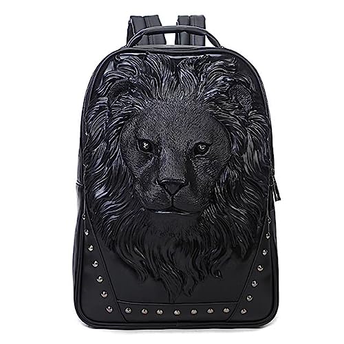 seamand Personalized 3D Lion PU Leather Casual Laptop Backpack for Men Durable Travel Daypack (Black color) | Backpacks4Less