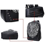 seamand Personalized 3D Lion PU Leather Casual Laptop Backpack for Men Durable Travel Daypack (Black color)