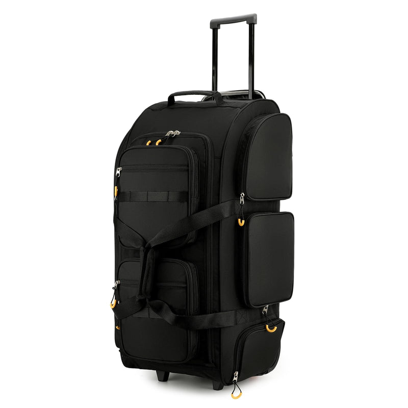 Searock 90L Rolling Duffle Bag with Wheels and Handle, 31” Large Duffle Bag for Travel, Carry On Luggage Duffel Bag with Shoe Compartment, Multi - Pocket, Water Resistant, Black