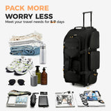 Searock 90L Rolling Duffle Bag with Wheels and Handle, 31” Large Duffle Bag for Travel, Carry On Luggage Duffel Bag with Shoe Compartment, Multi - Pocket, Water Resistant, Black