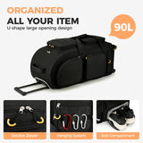 Searock 90L Rolling Duffle Bag with Wheels and Handle, 31” Large Duffle Bag for Travel, Carry On Luggage Duffel Bag with Shoe Compartment, Multi - Pocket, Water Resistant, Black