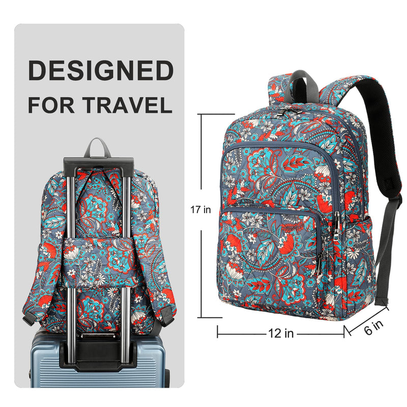 Searock Quilted Backpack for Women, Floral Backpack for Girls, Cotton Lightweight Bookbag for Travel, Work Orange