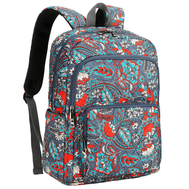 Searock Quilted Backpack for Women, Floral Backpack for Girls, Cotton Lightweight Bookbag for Travel, Work Orange