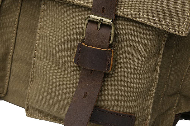 Sechunk Canvas Leather Messenger Bag Shoulder Cross Body Men Military Travel Laptop Camera Purse small - 13‘’