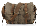 Sechunk Canvas Leather Messenger Bag Shoulder Cross Body Men Military Travel Laptop Camera Purse small - 13‘’