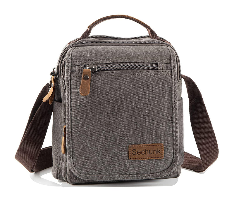 Sechunk Small Canvas Messenger Bag For Men Women Ipad Outdoor Leisure (grey)