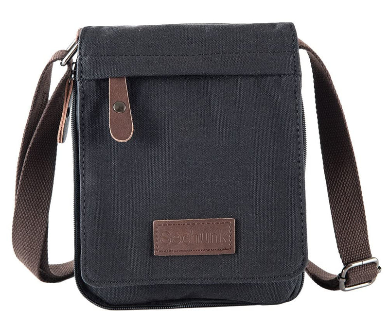 Sechunk Small Vintage Canvas Messenger Cross body bag Shoulder bag (Black, small)