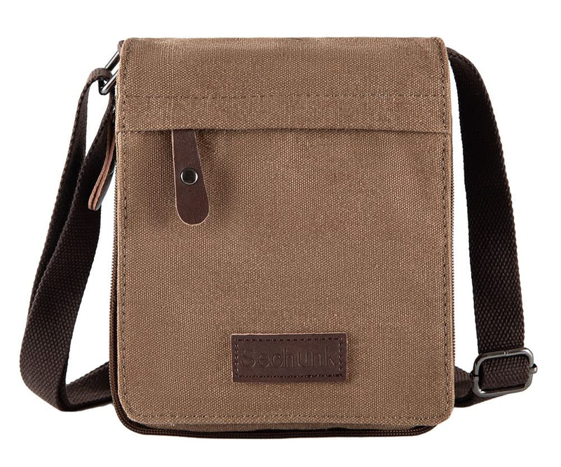Sechunk Small Vintage Canvas Messenger Cross body bag Shoulder bag (Coffee, small)