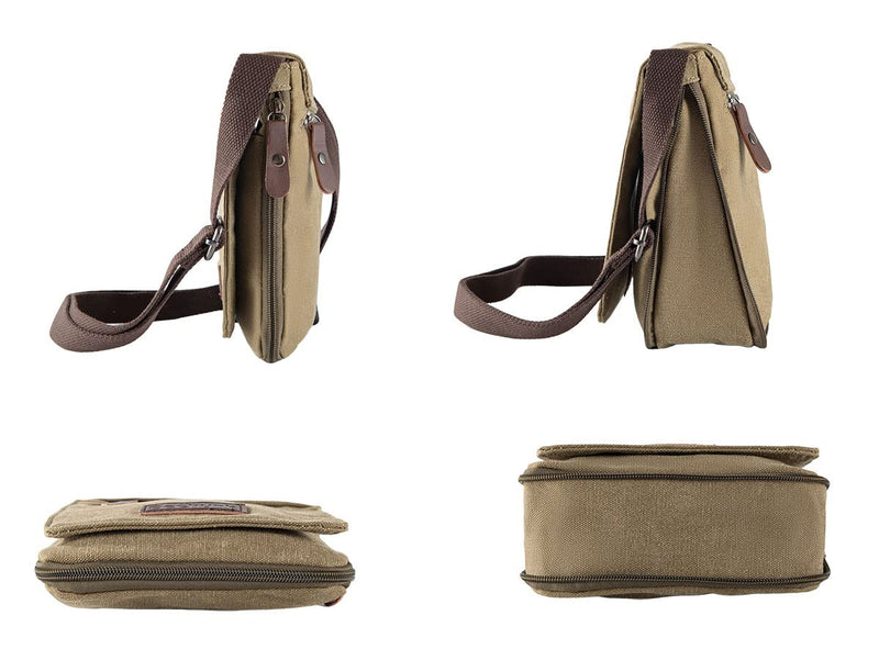 Sechunk Small Vintage Canvas Messenger Cross body bag Shoulder bag (Coffee, small)