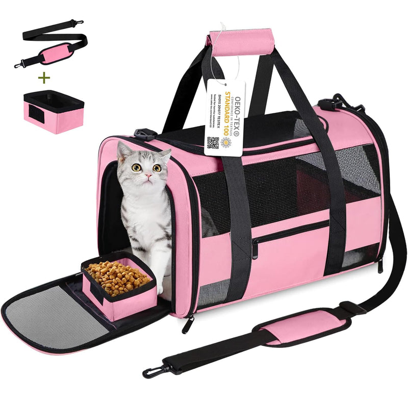 Seclato Cat Carrier Pet Carriers Airline Approved for Small Dogs Kitten Carriers for Small Medium Cats Under 15lb, Collapsible Soft Sided TSA Approved Travel Carrier, Pink