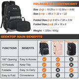Seektop Lightweight Travel Backpack for Men Women, Multiple Pockets 40L Hiking Backpack Foldable Carry on Backpack for Outdoor Camping Sport Leisure (Black)