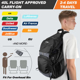 Seektop Lightweight Travel Backpack for Men Women, Multiple Pockets 40L Hiking Backpack Foldable Carry on Backpack for Outdoor Camping Sport Leisure (Black)