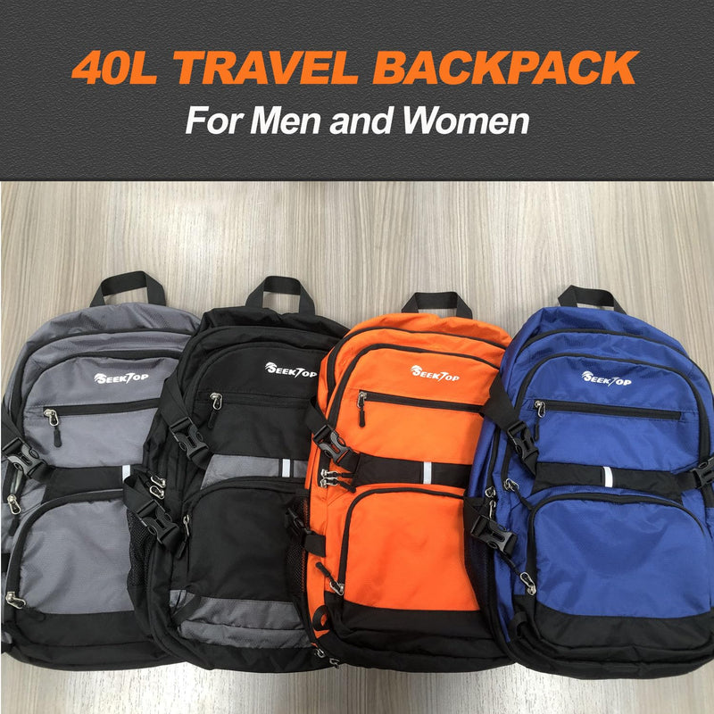 Seektop Lightweight Travel Backpack for Men Women, Multiple Pockets 40L Hiking Backpack Foldable Carry on Backpack for Outdoor Camping Sport Leisure (Black)