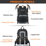 Seektop Lightweight Travel Backpack for Men Women, Multiple Pockets 40L Hiking Backpack Foldable Carry on Backpack for Outdoor Camping Sport Leisure (Black)