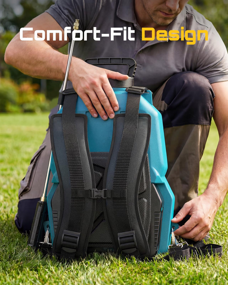 SEESII Backpack Sprayer Battery Powered, Leak - Proof 5 - Gallon, Dual Battery Electric Sprayer with Telescopic Brass Wand & 7 Nozzles, 100 PSI Adjustable Pressure for Weed Lawn Garden Pest Control