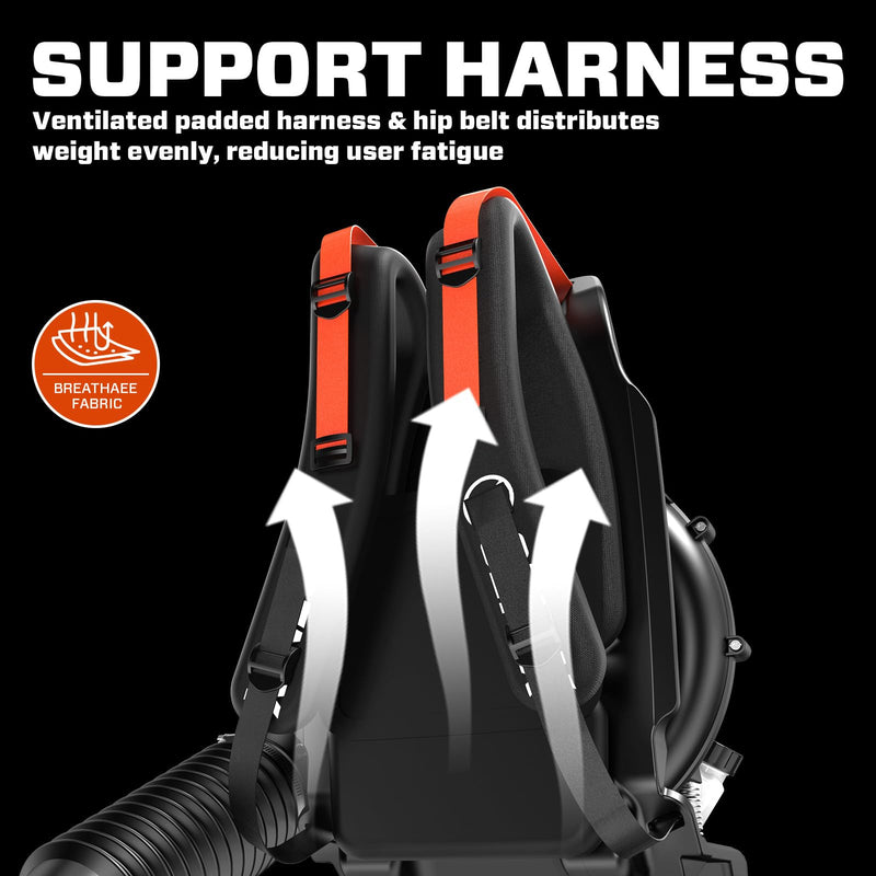 SENIX 49 cc Gas Leaf Blower, 4 - Cycle Backpack Leaf Blower,Up to 600 CFM and 200 MPH, Variable Speed & Cruise Control, 18N Powerful Blowing Force (BLB4QL - M)