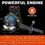 SENIX 49 cc Gas Leaf Blower, 4 - Cycle Backpack Leaf Blower,Up to 600 CFM and 200 MPH, Variable Speed & Cruise Control, 18N Powerful Blowing Force (BLB4QL - M)