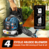 SENIX 49 cc Gas Leaf Blower, 4 - Cycle Backpack Leaf Blower,Up to 600 CFM and 200 MPH, Variable Speed & Cruise Control, 18N Powerful Blowing Force (BLB4QL - M)