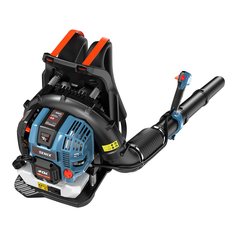 SENIX 49 cc Gas Leaf Blower, 4 - Cycle Backpack Leaf Blower,Up to 600 CFM and 200 MPH, Variable Speed & Cruise Control, 18N Powerful Blowing Force (BLB4QL - M)