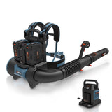 SENIX 60V Backpack Leaf Blower, 2400W Brushless Cordless Leaf Blowers, 950CFM / 140MPH, 4 Speed/Volume Mode, 2 X 6.0Ah Batteries and Dual Port Fast Charger for Yard, Garden