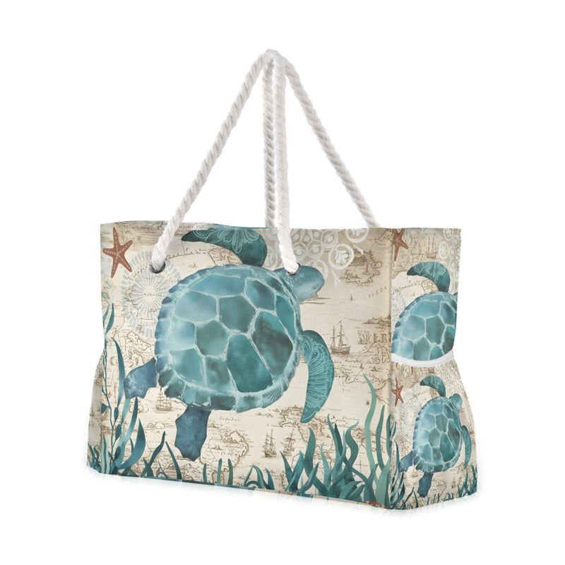 Senya Large Beach Totes Canvas Tote Shoulder Bag Water Resistant for Gym Travel Daily (Sea Turtle Starfish)