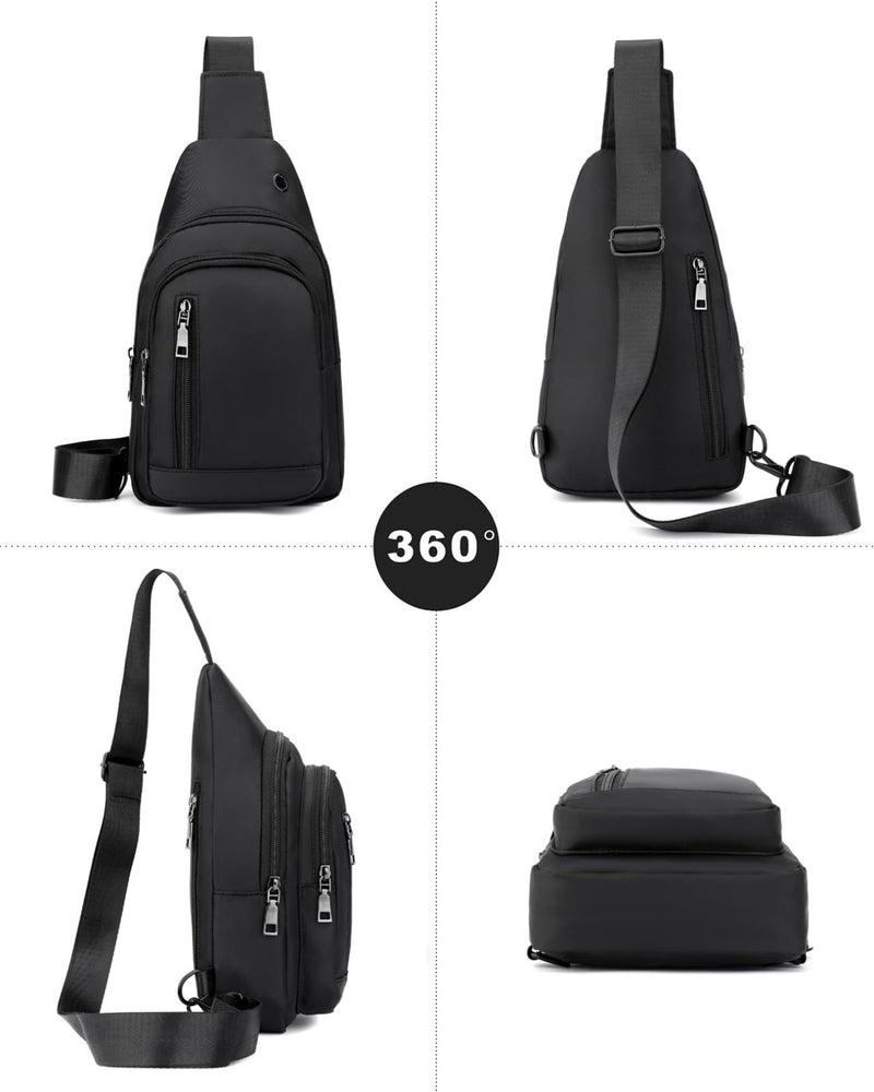 Seoky Rop Sling Bag Crossbody Backpack for Men Women Small Purse Chest Shoulder Bag for Travel Hiking Daypack Black