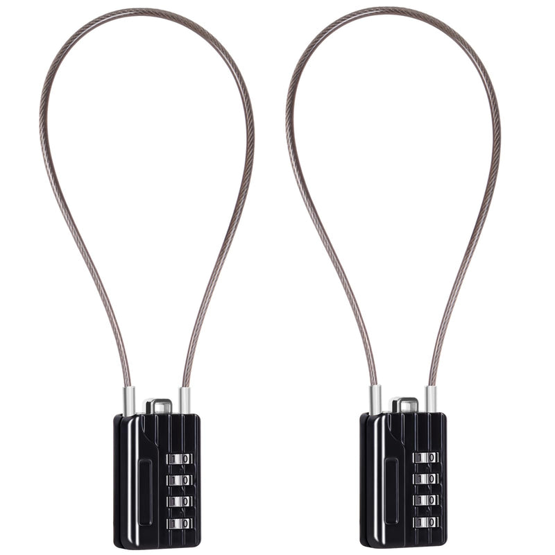SEPOX® Versatile Twins Resettable 4 - Digit Combination Padlock with Extrem Long Cable – Personalized Password, Durable Vinyl Steel Cable, Multipurpose Lock for Suitcase, Gym – Black 32cm Cable
