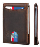 SERMAN BRANDS RFID Blocking Slim Bifold Genuine Leather Minimalist Front Pocket Wallets for Men with Money Clip Thin Mens (Texas Brown 1.0)