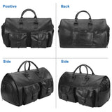 seyfocnia Carry On Garment Bag, Waterproof Mens Garment Bag for Travel Business, Large Leather Duffel Bag with Shoe Compartment - Black