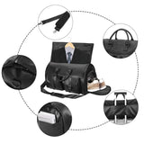 seyfocnia Carry On Garment Bag, Waterproof Mens Garment Bag for Travel Business, Large Leather Duffel Bag with Shoe Compartment - Black