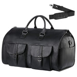 seyfocnia Carry On Garment Bag, Waterproof Mens Garment Bag for Travel Business, Large Leather Duffel Bag with Shoe Compartment - Black