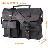 seyfocnia Men's Vintage Black 17.3 Inch Water Resistant PU Leather Laptop Bag, Messenger Bag, Satchel, Briefcase