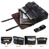 seyfocnia Men's Vintage Black 17.3 Inch Water Resistant PU Leather Laptop Bag, Messenger Bag, Satchel, Briefcase