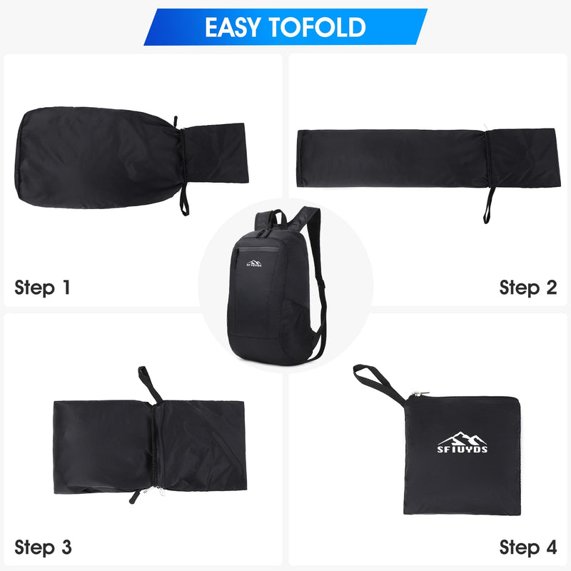 SFIUYDS Lightweight Hiking Backpack Small,Waterproof Hiking Daypack,Foldable Backpack for Travel,Ultralight Daypack(Nylon, Black)