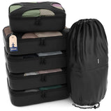 Shacke 6 Set Packing Cubes for Travel - Compression Packing Bags/Travel Organizer - Luggage Organizer Bags for Traveling - Travel Essentials for Women - Cruise Must Haves Packing List (Pure Black)